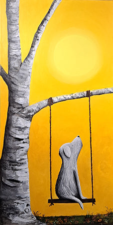 Christine Hughes - Moonstruck Dog on a swing at night