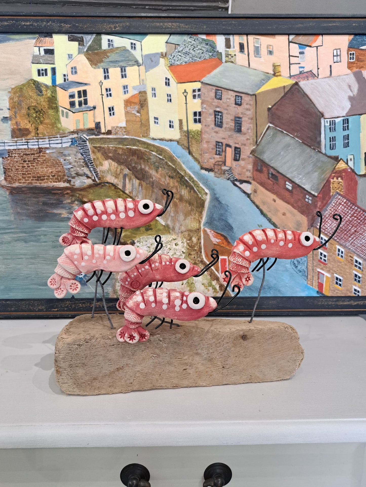 Kate Ellis - Five shrimp on wood