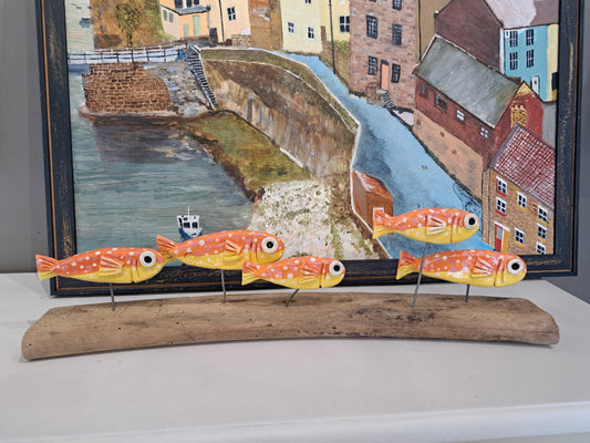 Kate Ellis - Five fish on wood