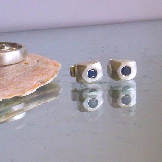 Louise Dwyer - Silver sapphire stud earrings