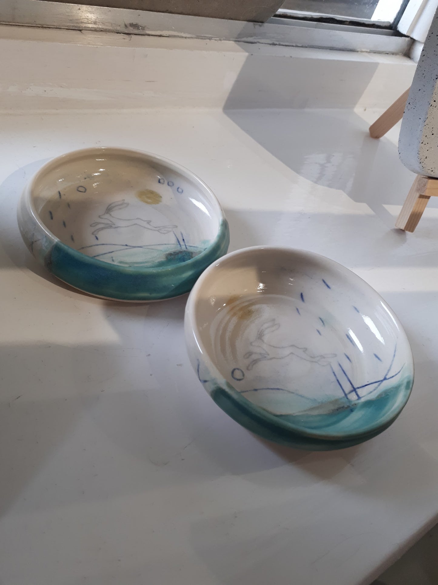 Lorna Gilbert Ceramics - Swooping swift and Leaping Hare ring dishes
