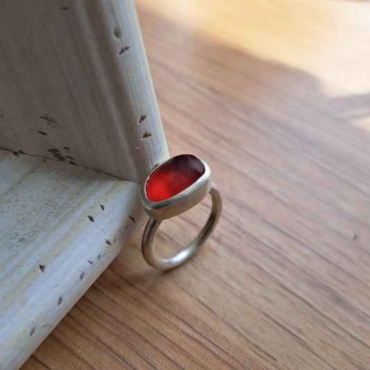 Carole Ramsden Silver - CR129 - Red sea glass ring