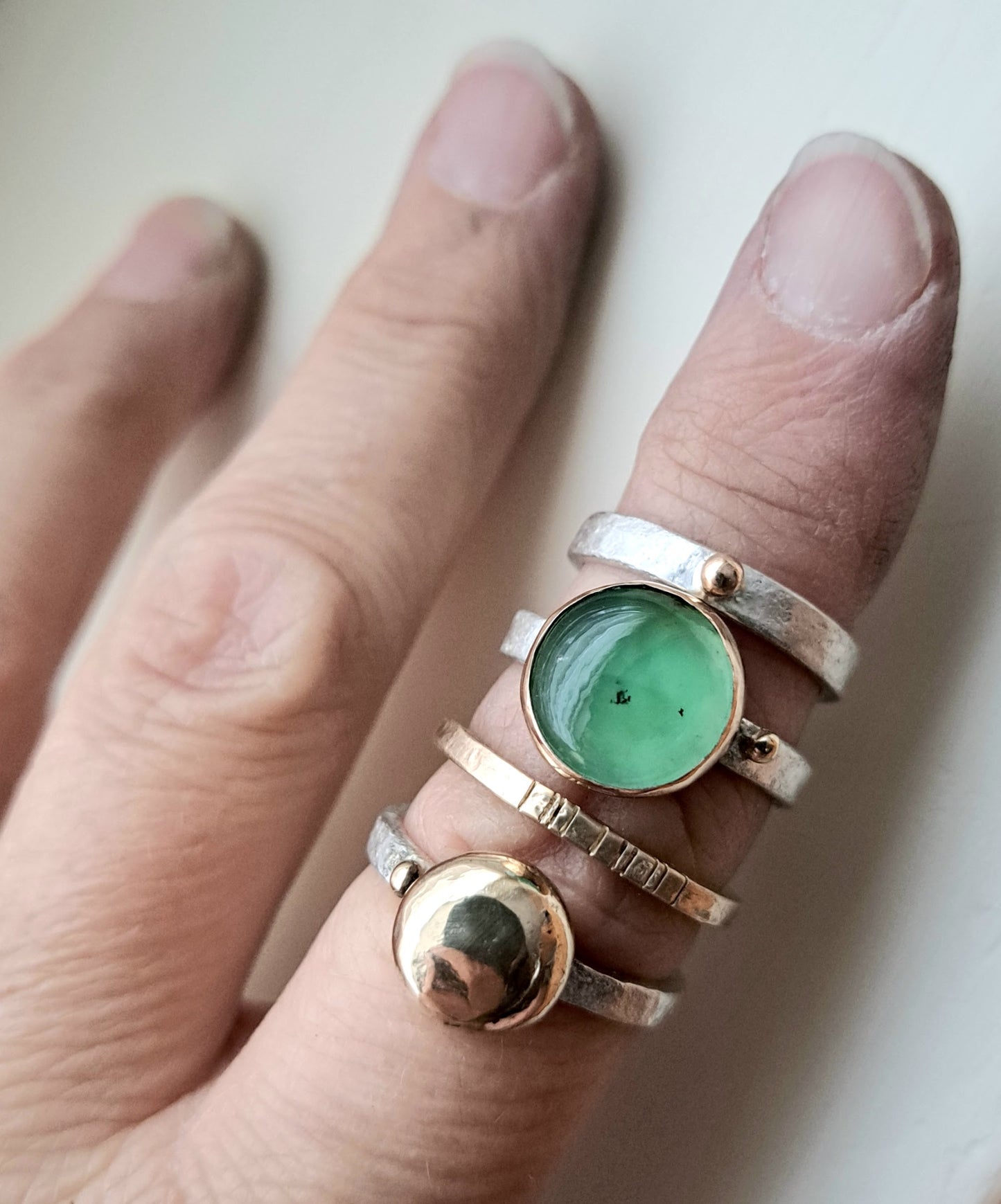 Carole Ramsden Silver - CR145 - Silver and 9k gold chrysoprase ring