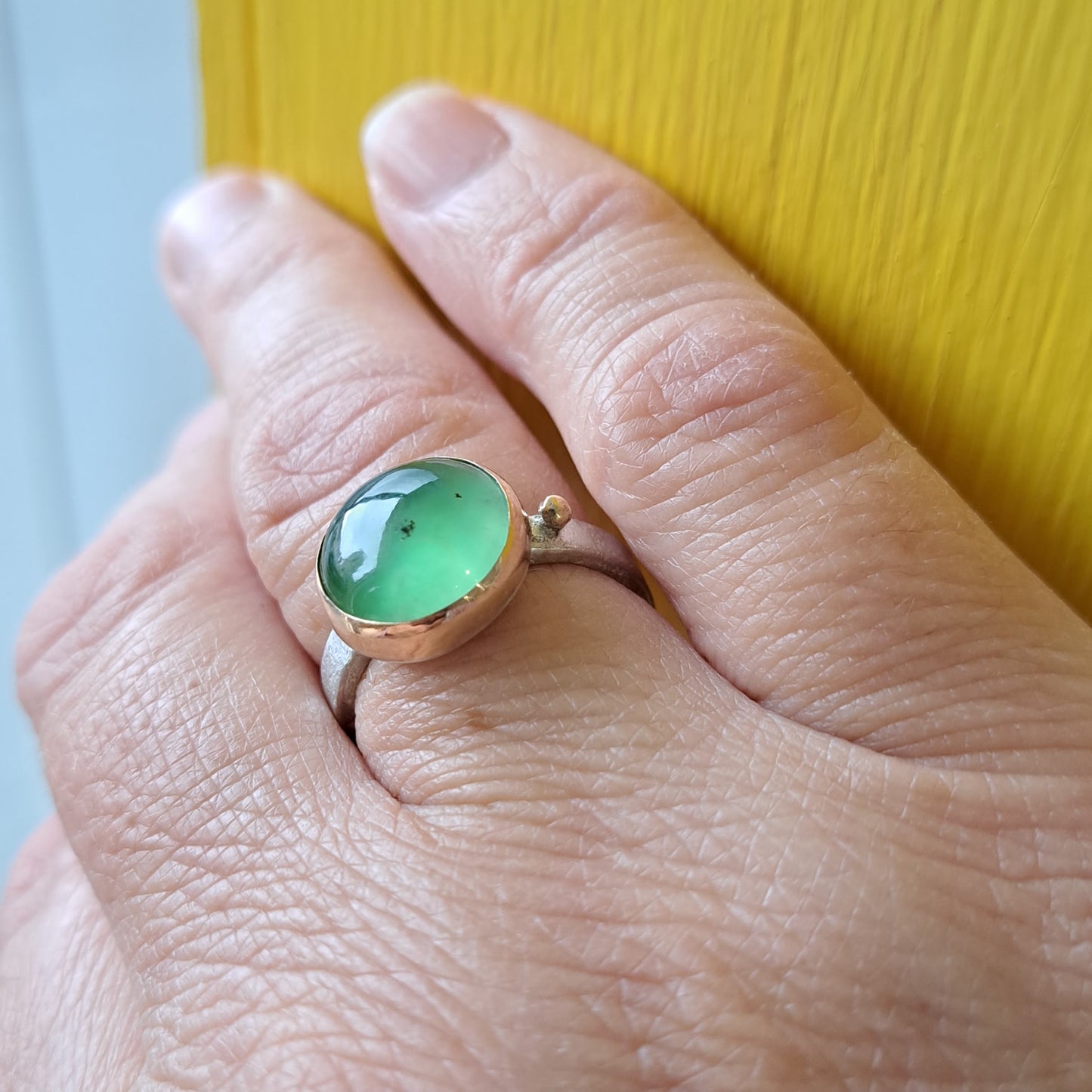 Carole Ramsden Silver - CR145 - Silver and 9k gold chrysoprase ring