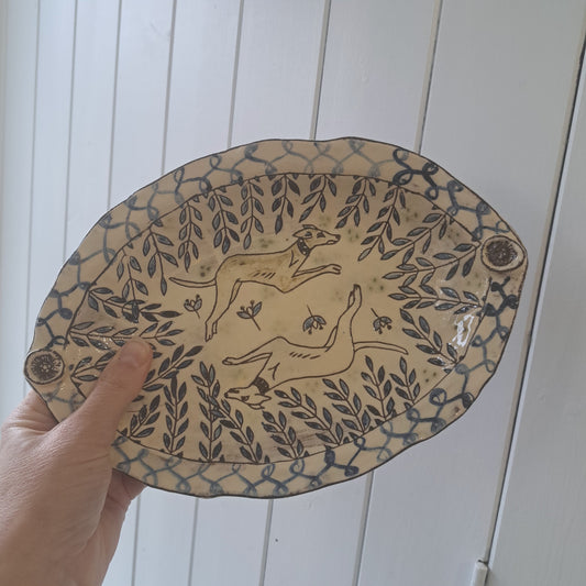 Adrift Pottery - Running Hound Medium Oval Dish