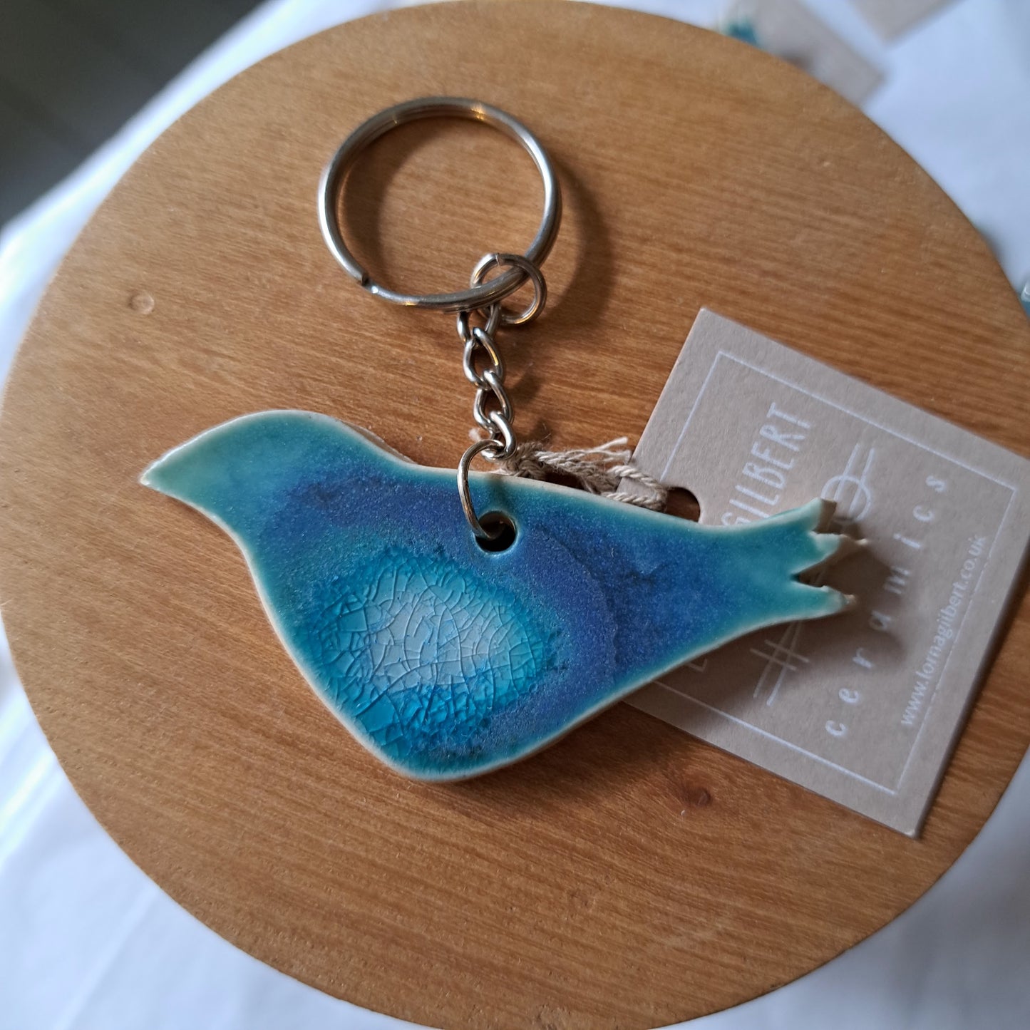 Lorna Gilbert Ceramics - Blue Hanging Bird Keyring