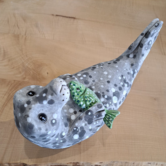 Kate Ellis - Grey seal with Green Fish