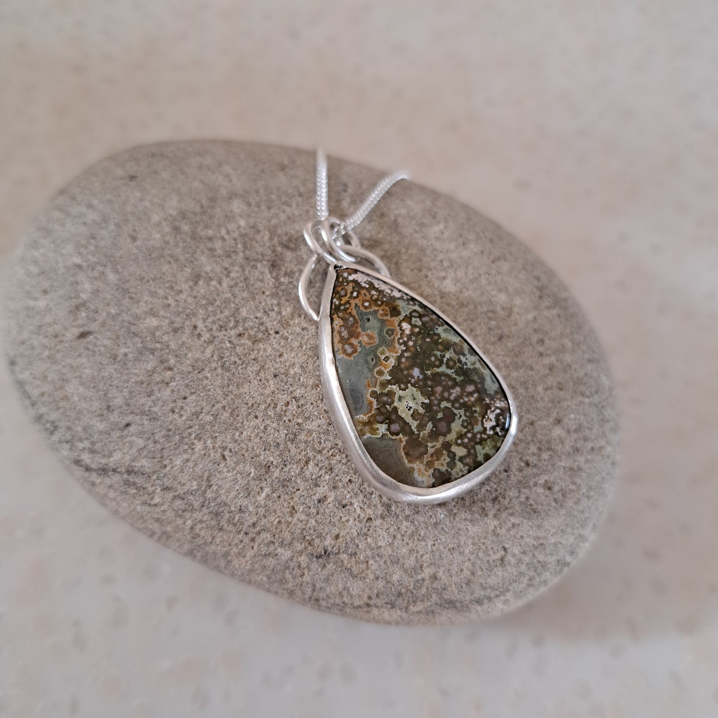 Carole Ramsden Silver - CR137 - Large ocean jasper and silver necklace