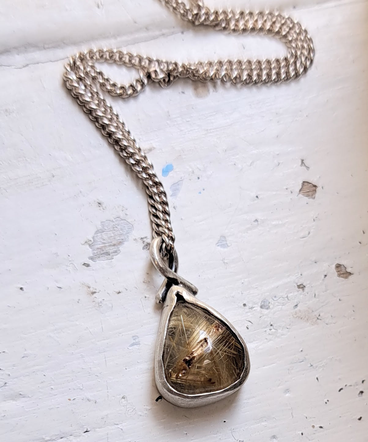 Carole Ramsden Silver - CR312 - Golden rutilated quartz teardrop necklace