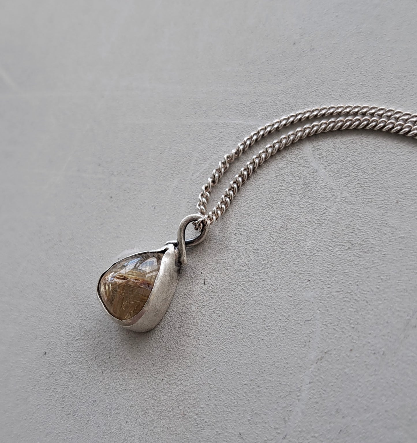 Carole Ramsden Silver - CR312 - Golden rutilated quartz teardrop necklace