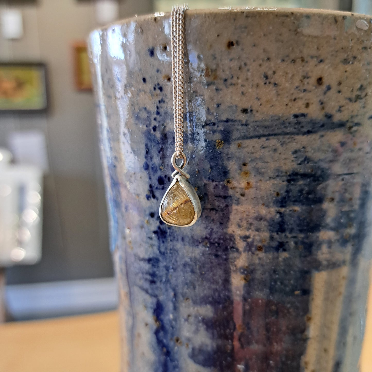 Carole Ramsden Silver - CR312 - Golden rutilated quartz teardrop necklace