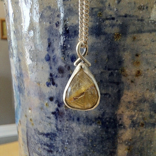 Carole Ramsden Silver - CR312 - Golden rutilated quartz teardrop necklace