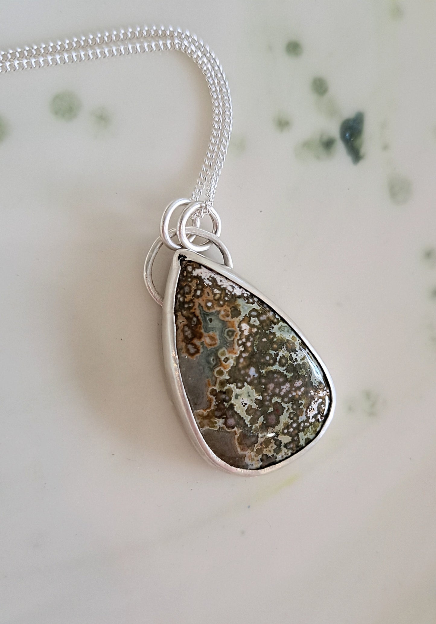 Carole Ramsden Silver - CR137 - Large ocean jasper and silver necklace