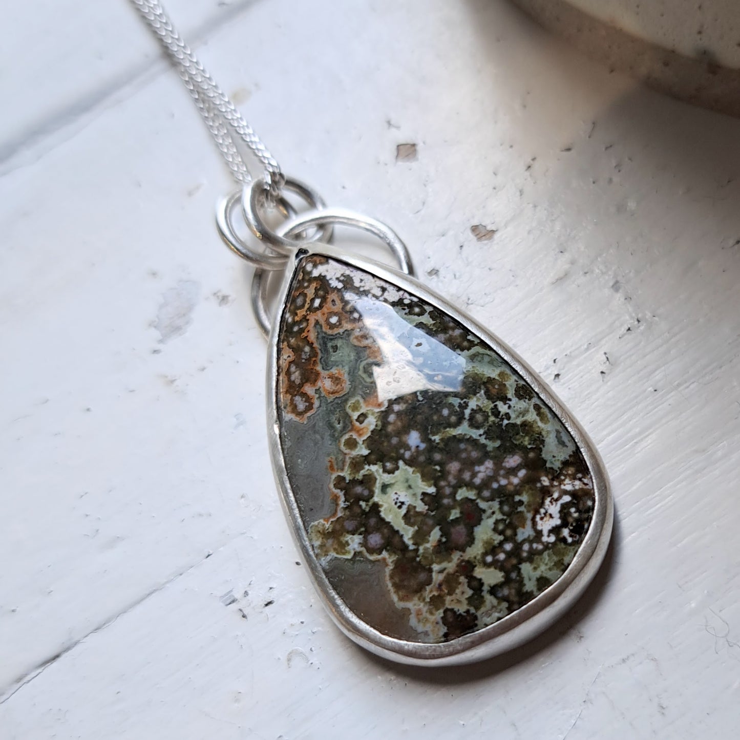 Carole Ramsden Silver - CR137 - Large ocean jasper and silver necklace