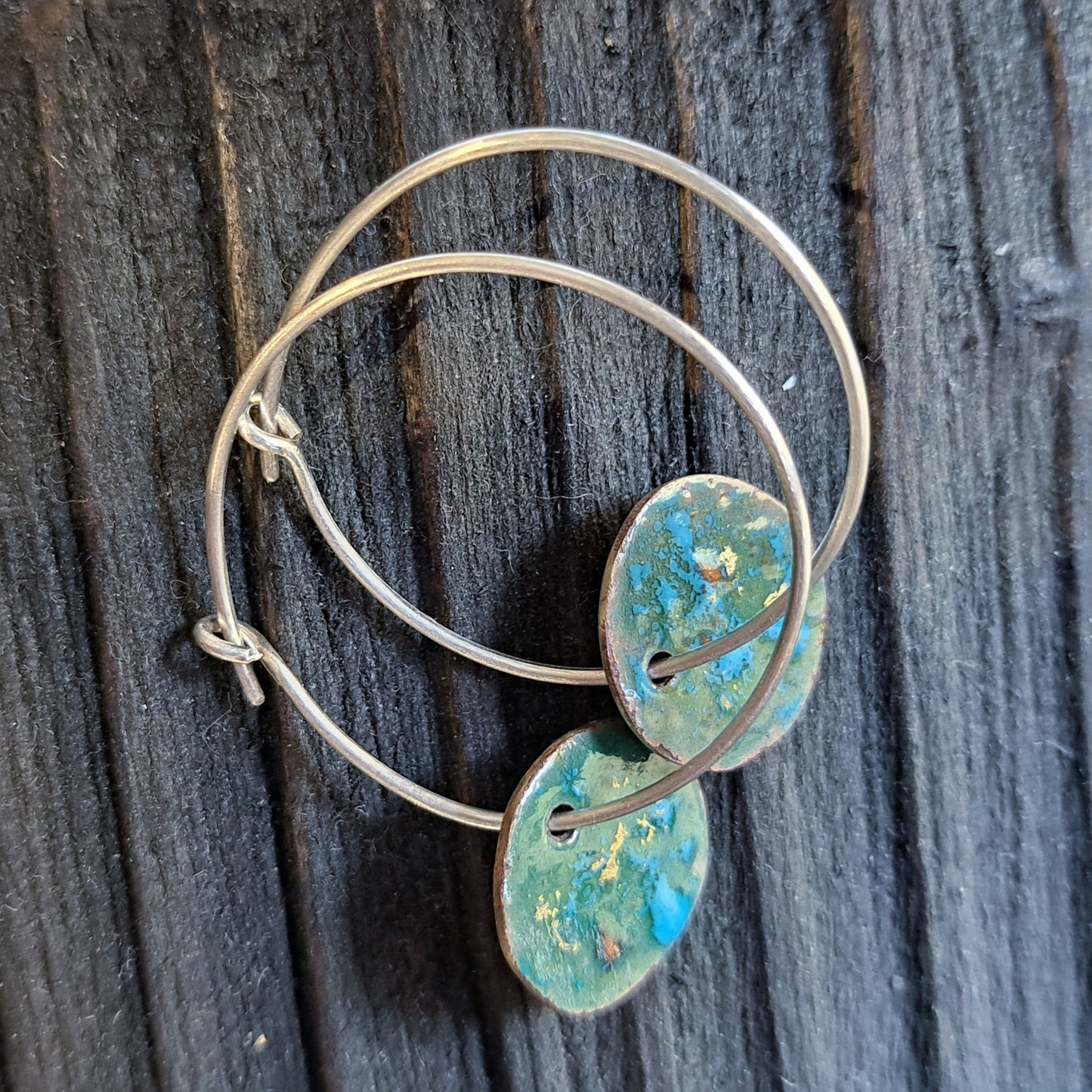 Carole Ramsden Silver - CR156 - Silver hoop and copper circle enamel earrings