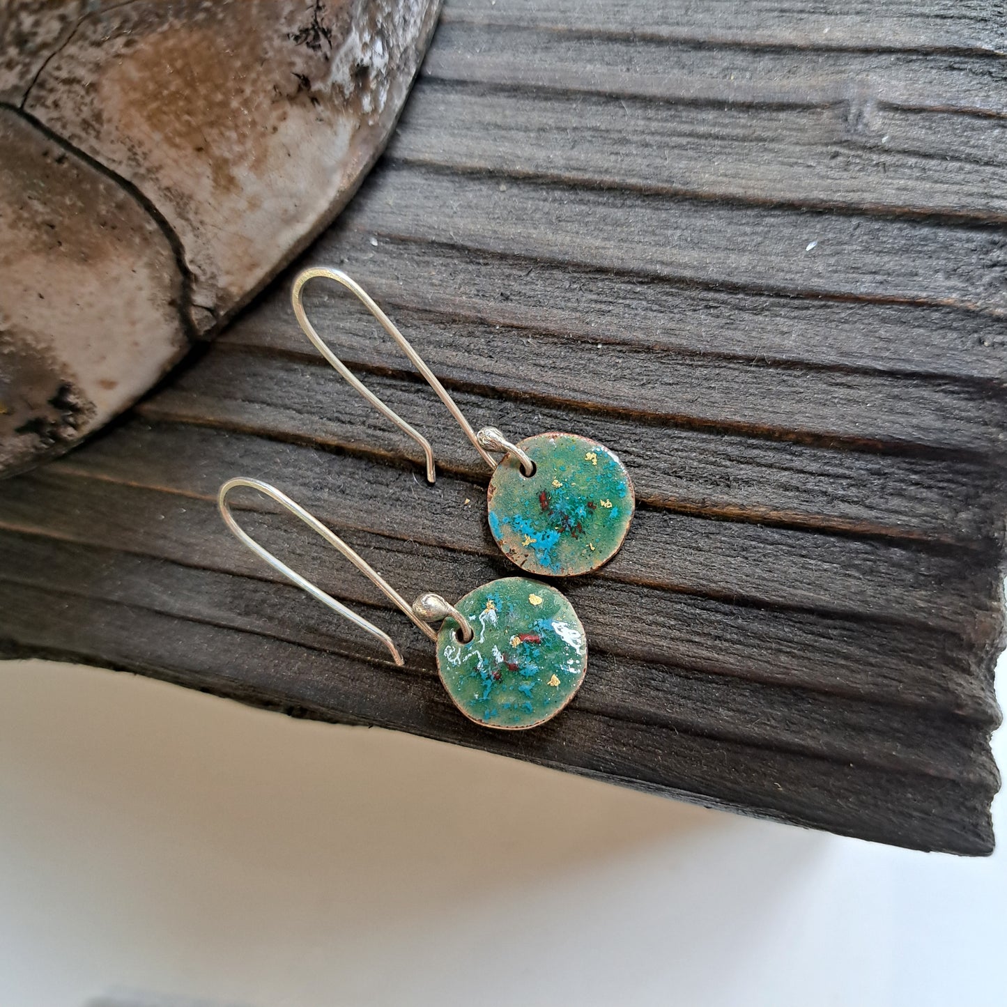 Carole Ramsden Silver - CR150 & CR151 - Silver and copper circle enamel earrings