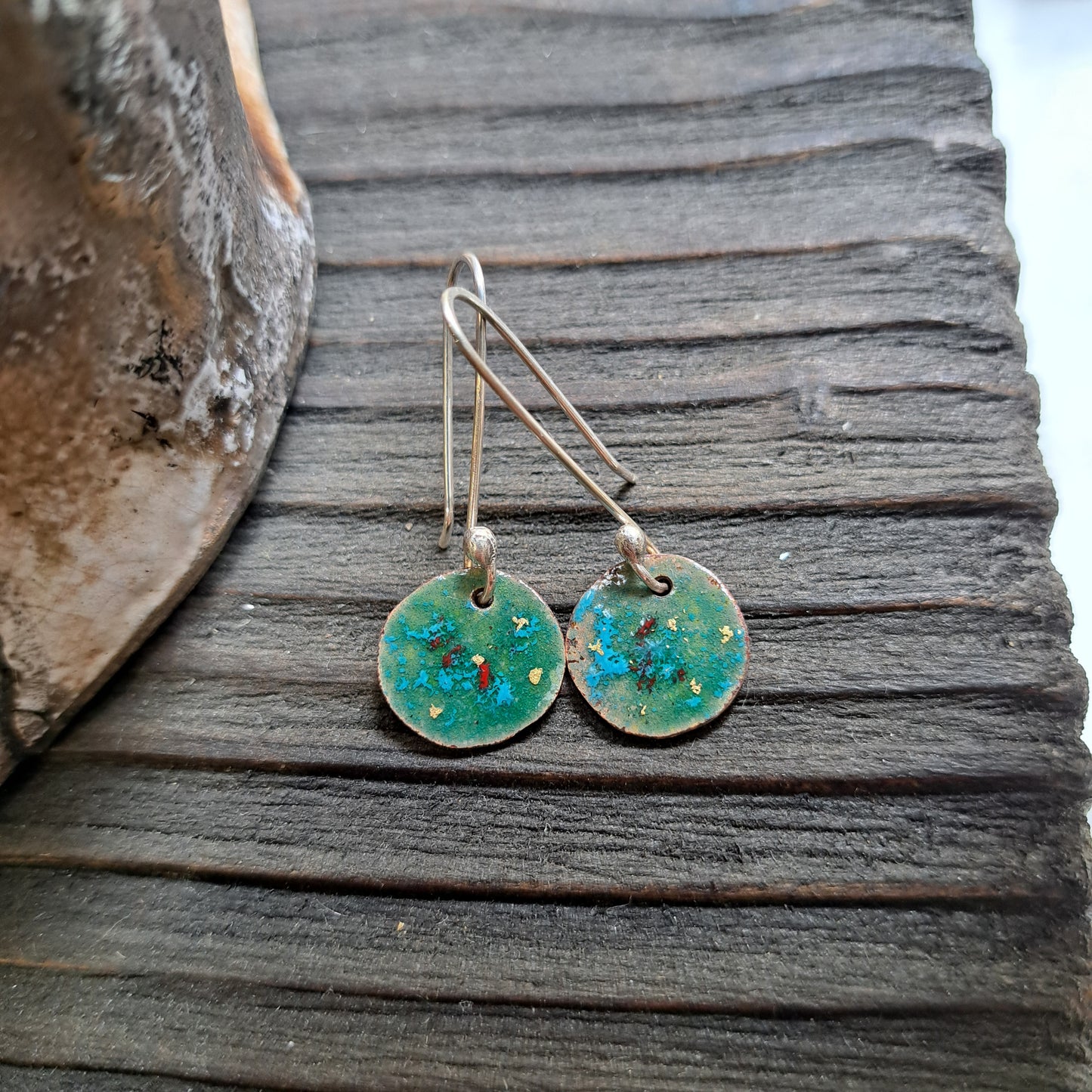 Carole Ramsden Silver - CR150 & CR151 - Silver and copper circle enamel earrings