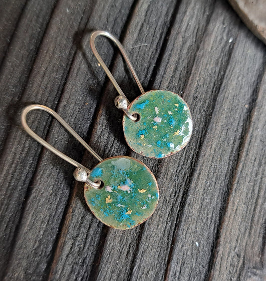 Carole Ramsden Silver - CR150 & CR151 - Silver and copper circle enamel earrings