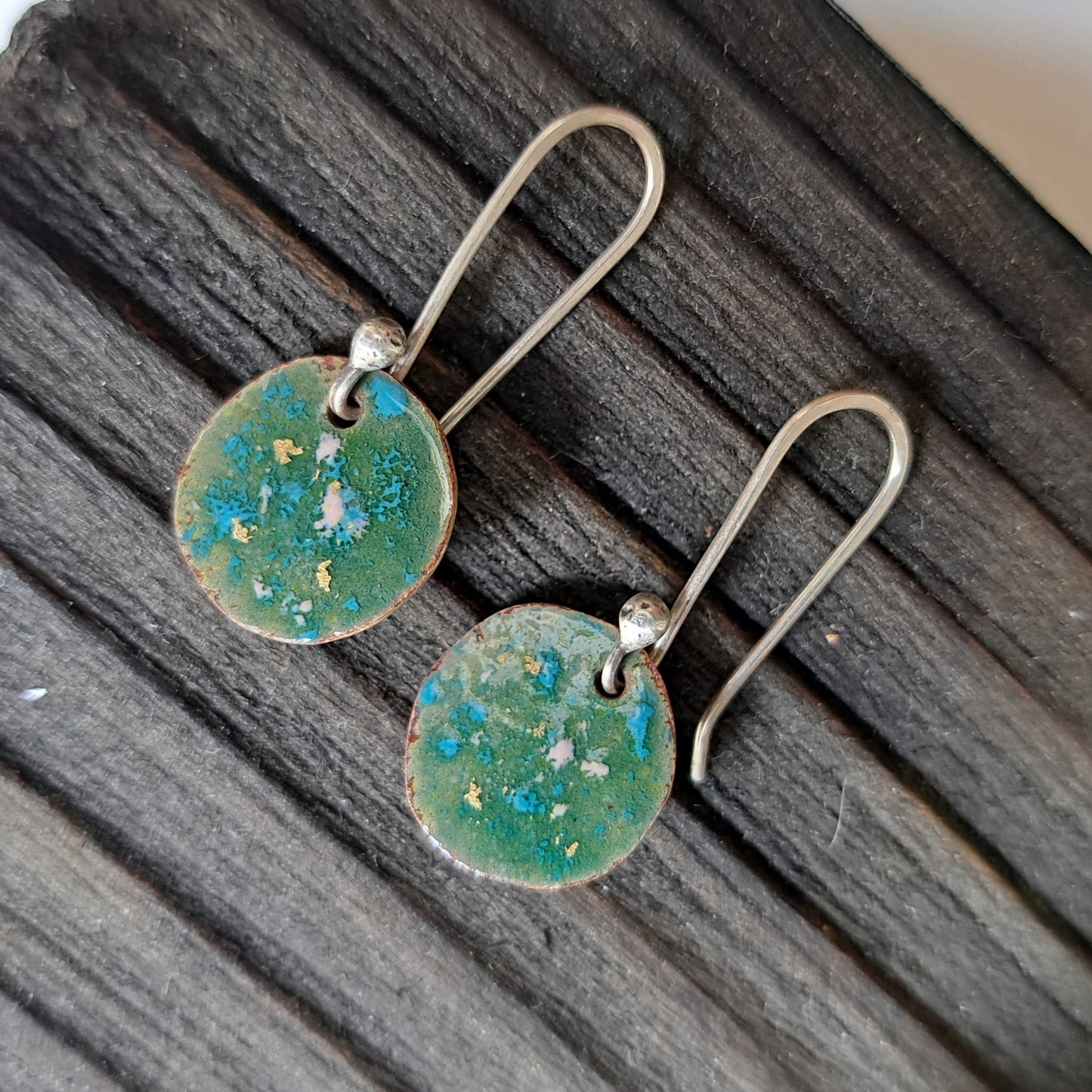 Carole Ramsden Silver - CR150 & CR151 - Silver and copper circle enamel earrings