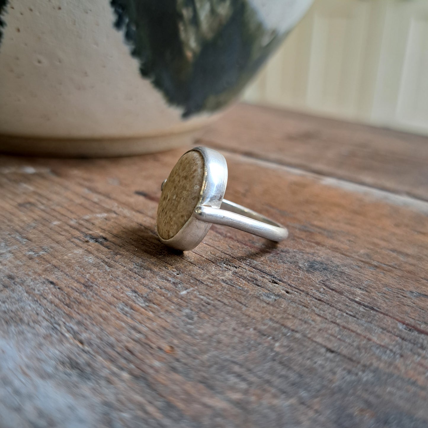 Carole Ramsden Silver - CR154 - Silver stirrup ring with beach pebble