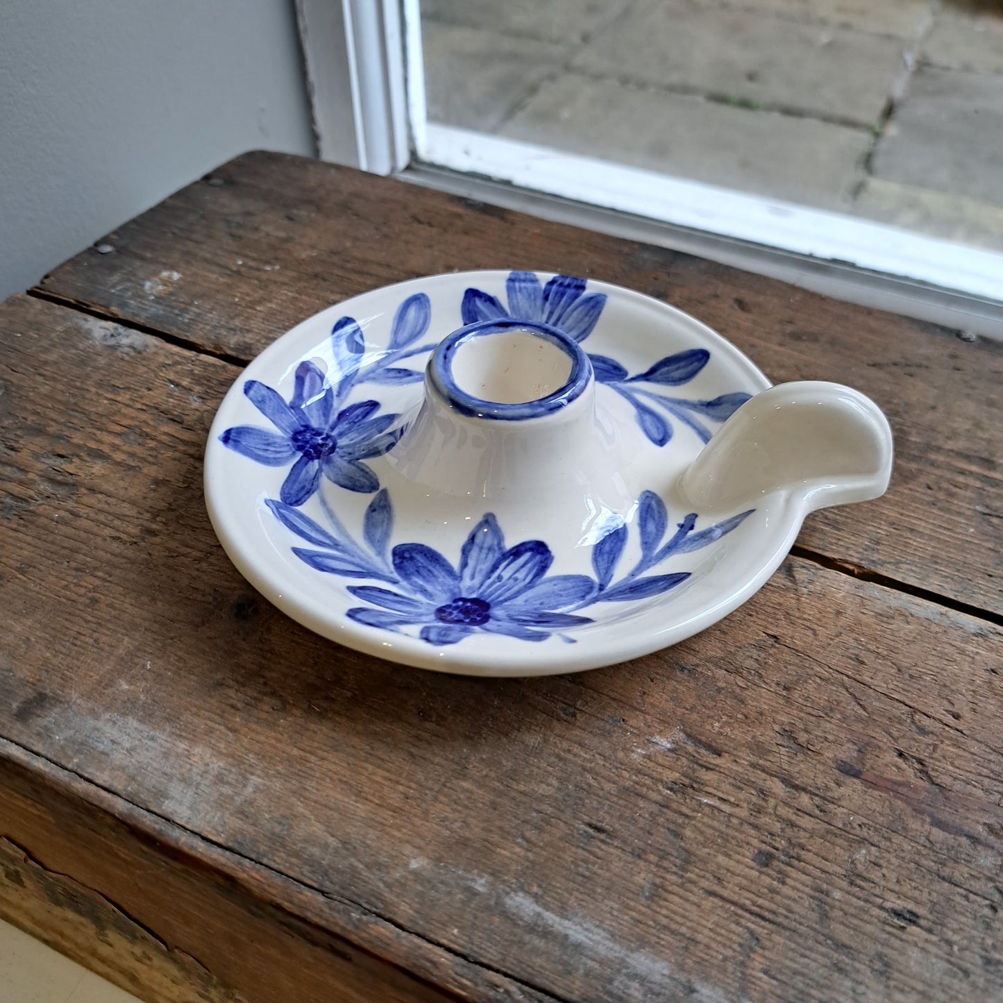 Florrie & Wren - cream with blue flowers candle holder