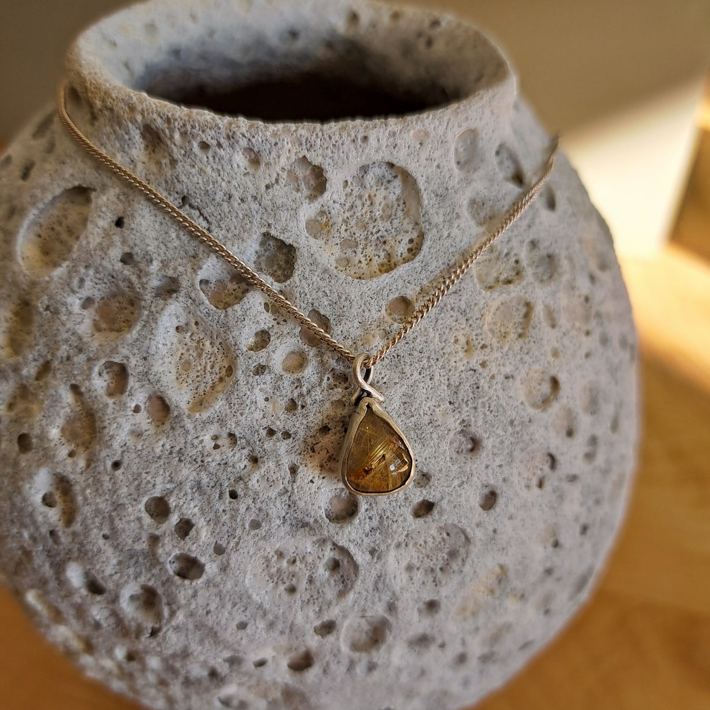 Carole Ramsden Silver - CR312 - Golden rutilated quartz teardrop necklace