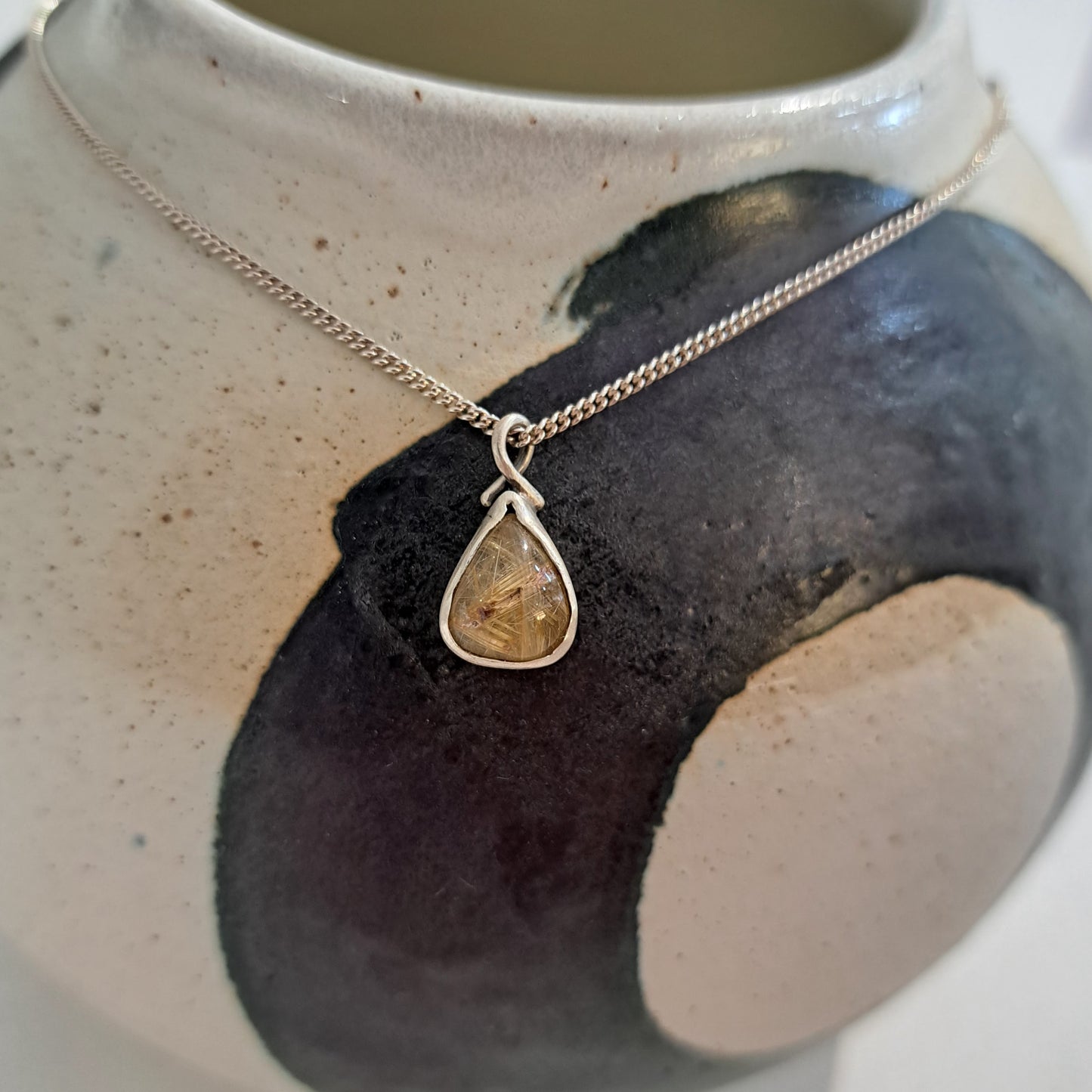 Carole Ramsden Silver - CR312 - Golden rutilated quartz teardrop necklace