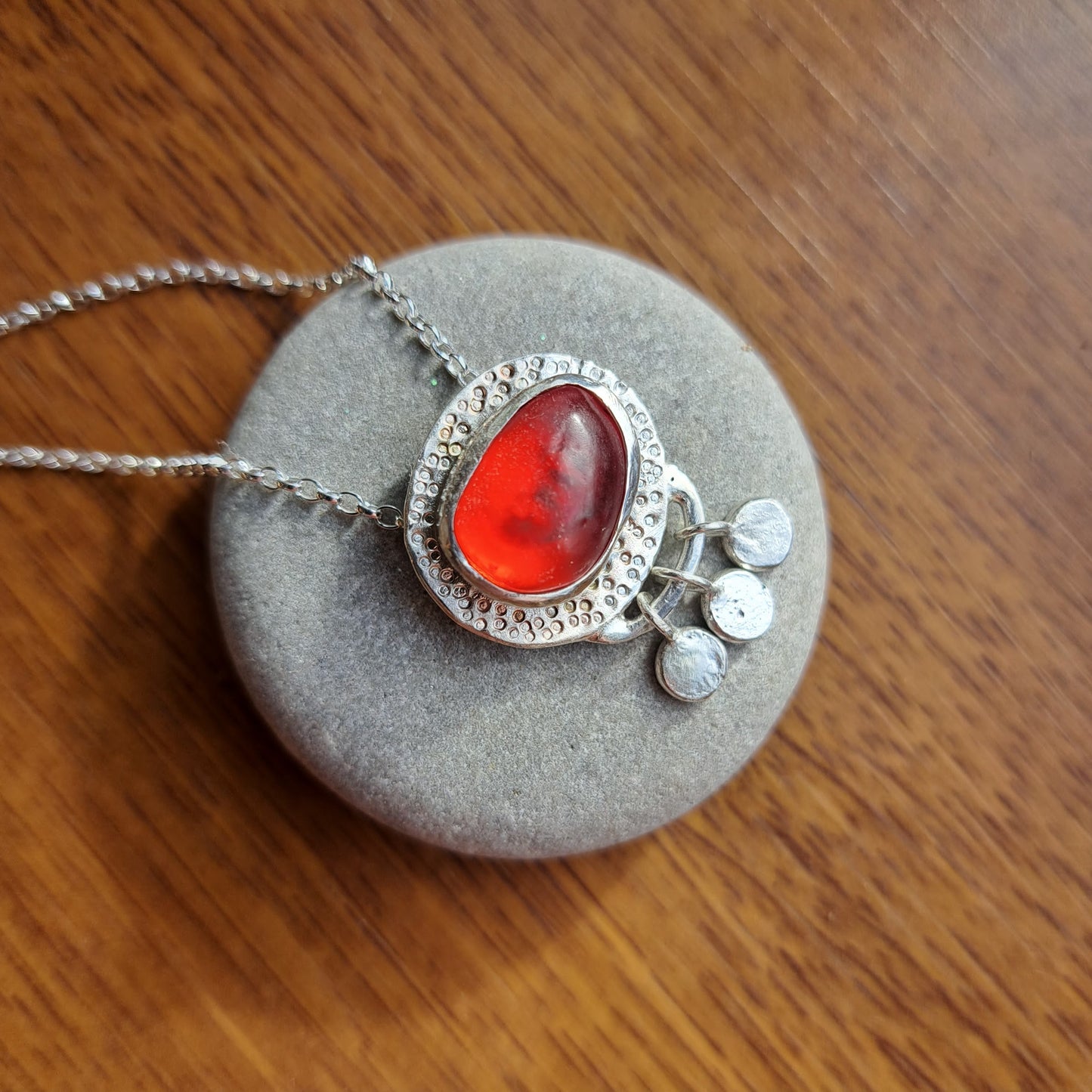 Carole Ramsden Silver - Red Seaglass Silver Necklace - Silver Challenge March