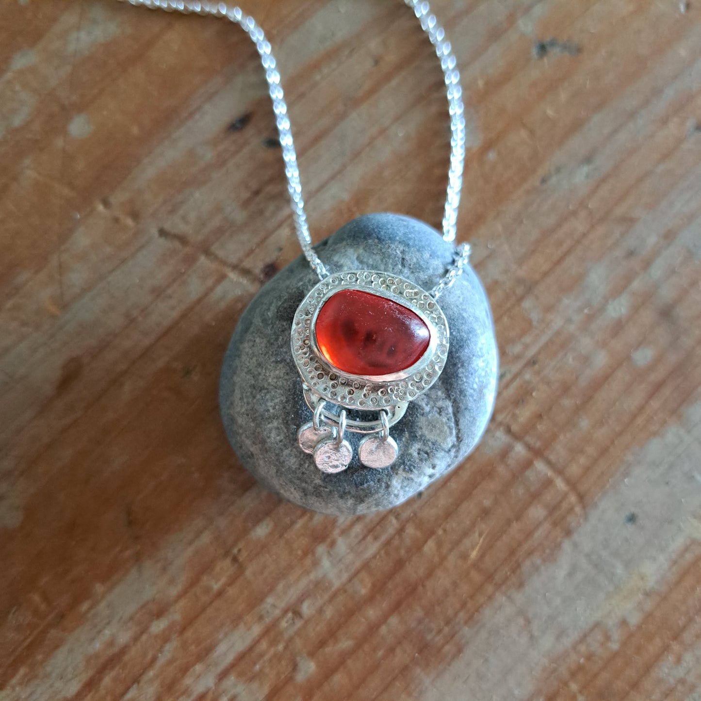 Carole Ramsden Silver - Red Seaglass Silver Necklace - Silver Challenge March