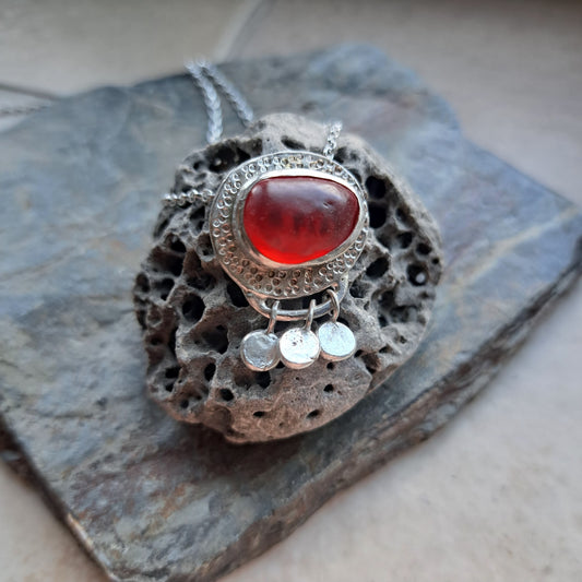 Carole Ramsden Silver - Red Seaglass Silver Necklace - Silver Challenge March