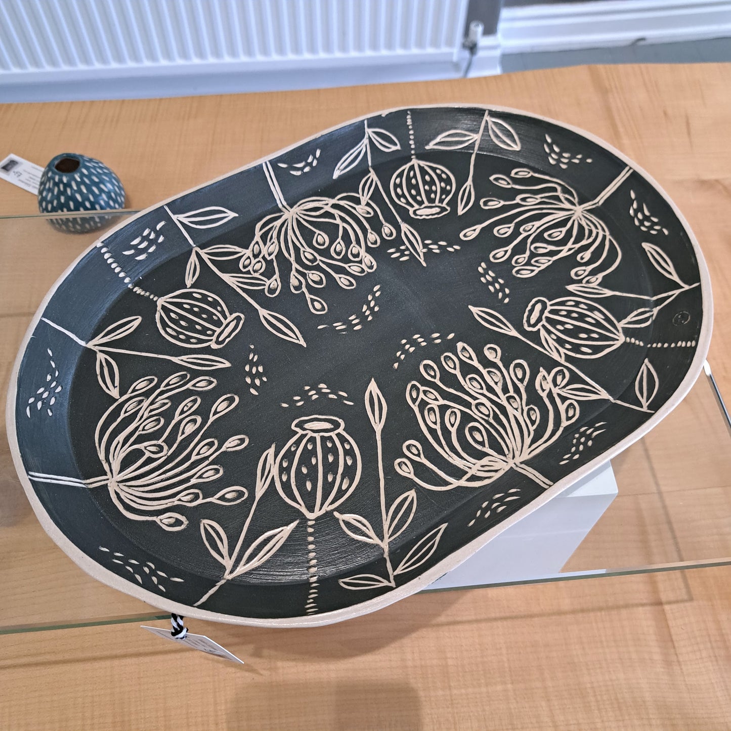 Natalie Elderton - Grey/green Poppy & Agapanthus Oval Platter
