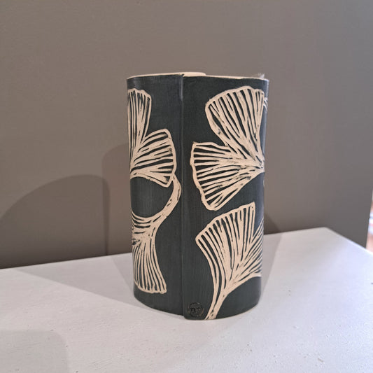 Natalie Elderton - Medium green/grey Gingko Leaf Cylinder Vase