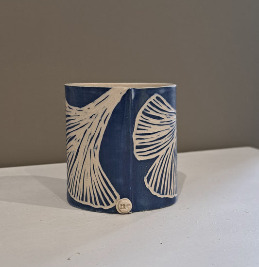 Natalie Elderton - Small dark blue gingko leaf Cylinder Vase