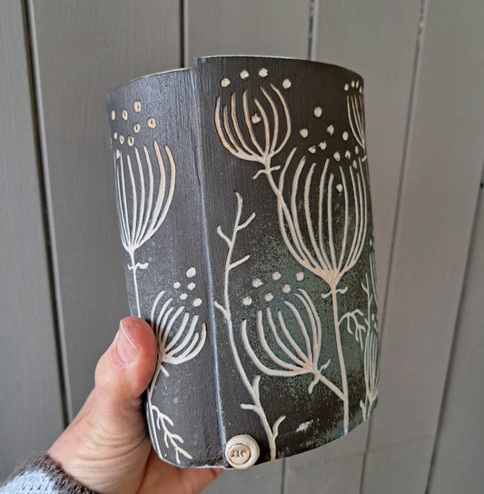 Natalie Elderton - Large green/brown Arris Cylinder Vase