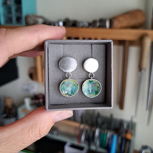 Carole Ramsden Silver - Pebble and enamel earrings - Silver Challenge June