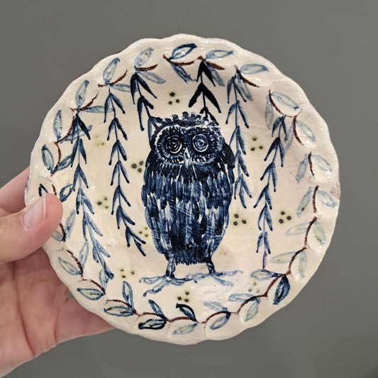 Adrift Pottery - Owl small round dish 2