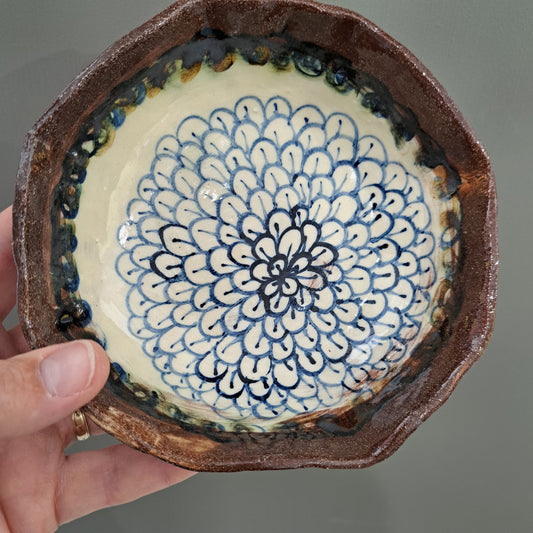 Adrift Pottery - Blue chrysanthemum dish 12