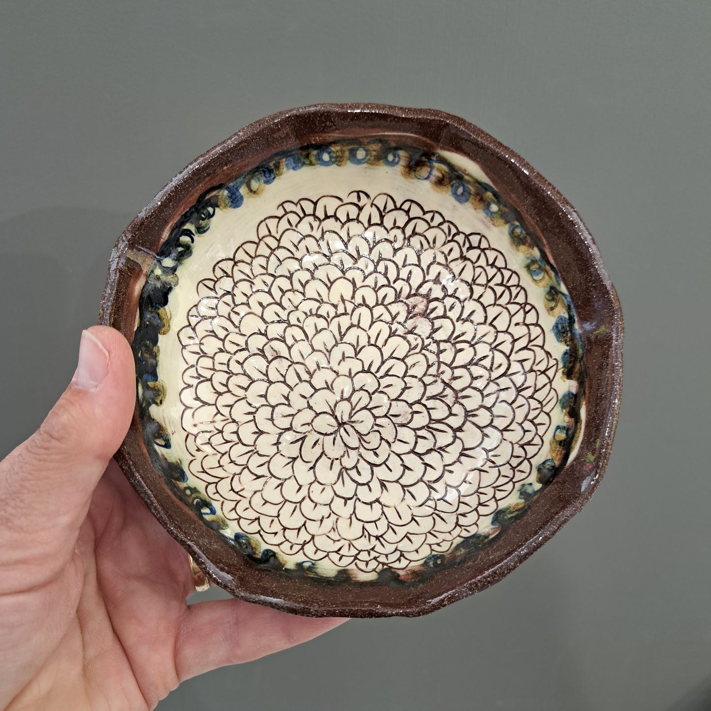 Adrift Pottery - Brown chrysanthemum dish 11