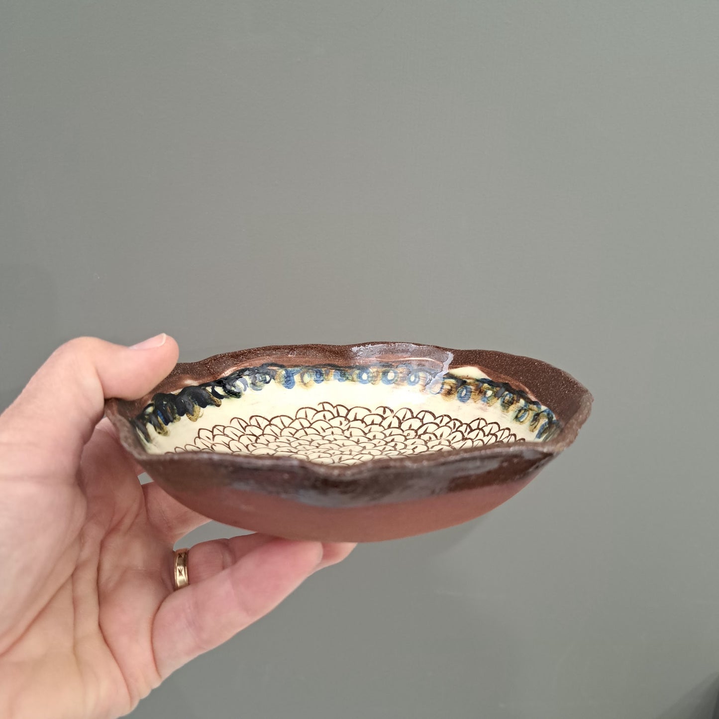 Adrift Pottery - Brown chrysanthemum dish 11