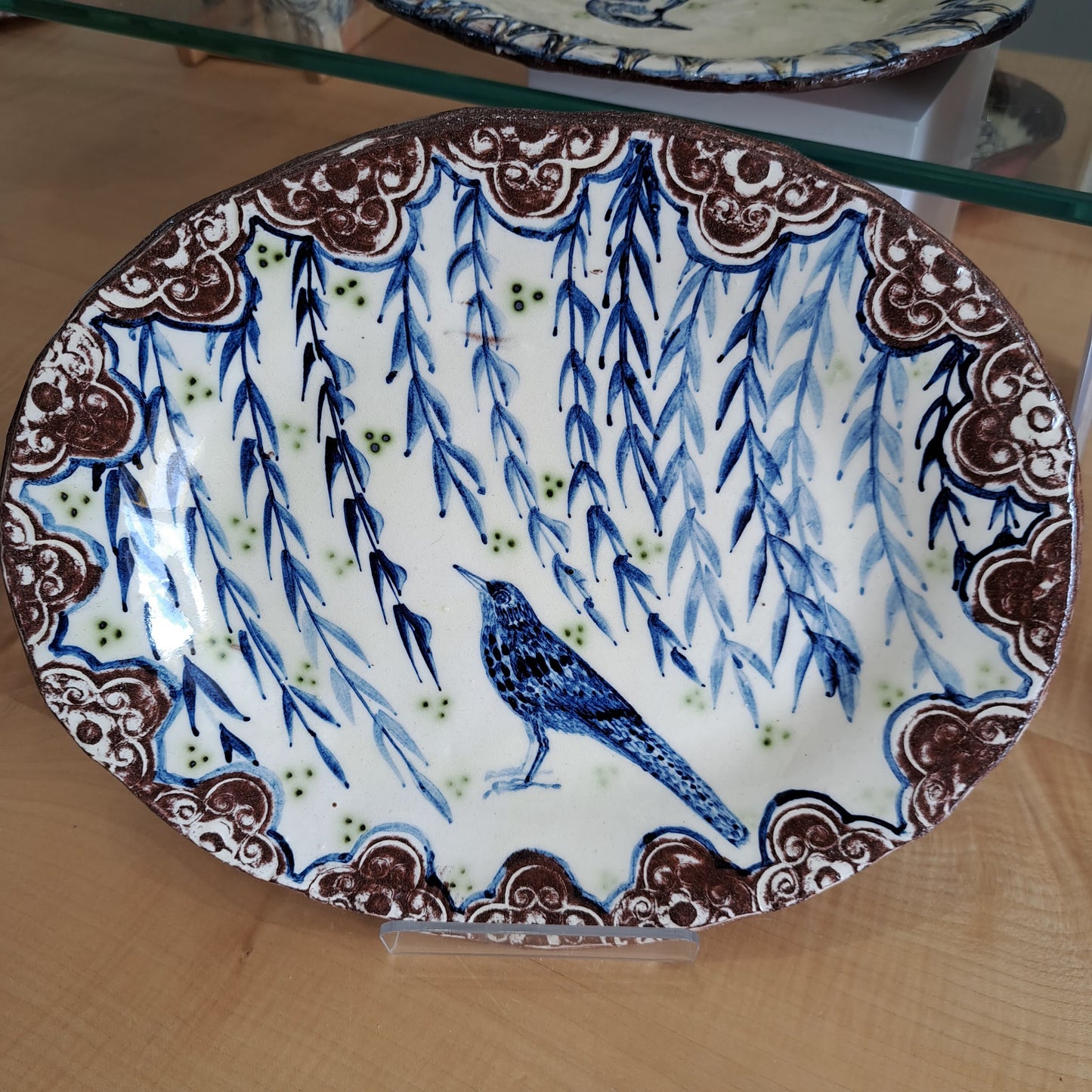 Adrift Pottery - Long tailed bluebird platter 19