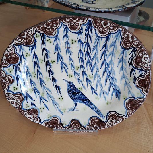 Adrift Pottery - Long tailed bluebird platter 19