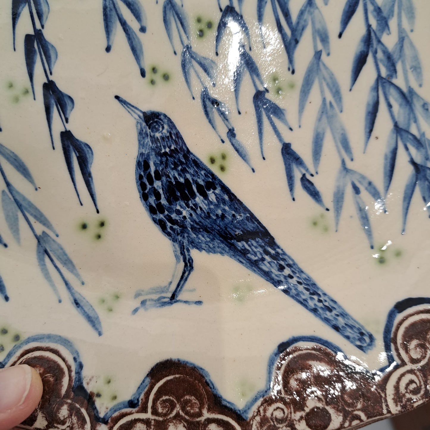 Adrift Pottery - Long tailed bluebird platter 19