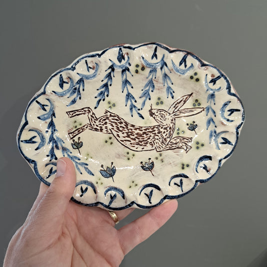 Adrift Pottery - Hare small oval fluted dish 9