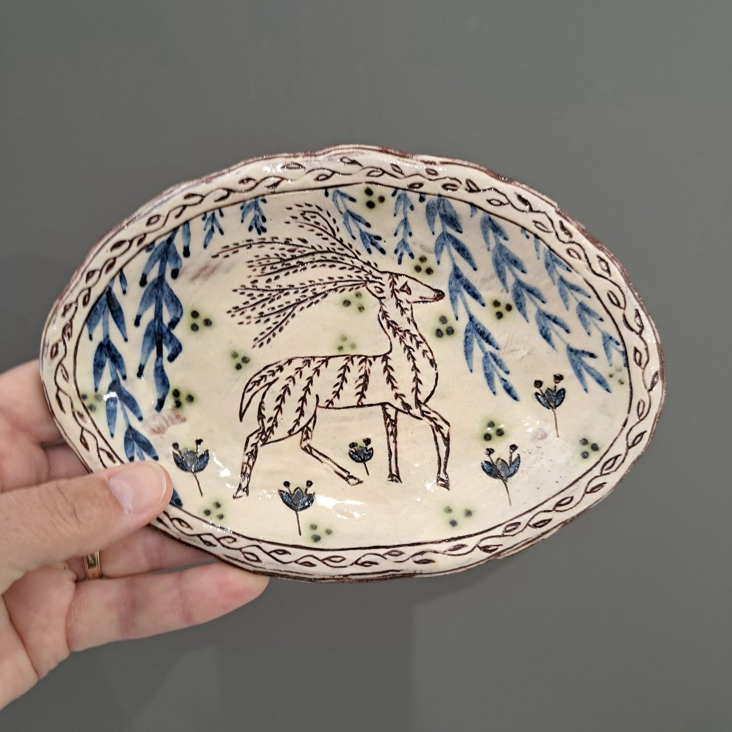 Adrift Pottery - Deer small oval dish 6