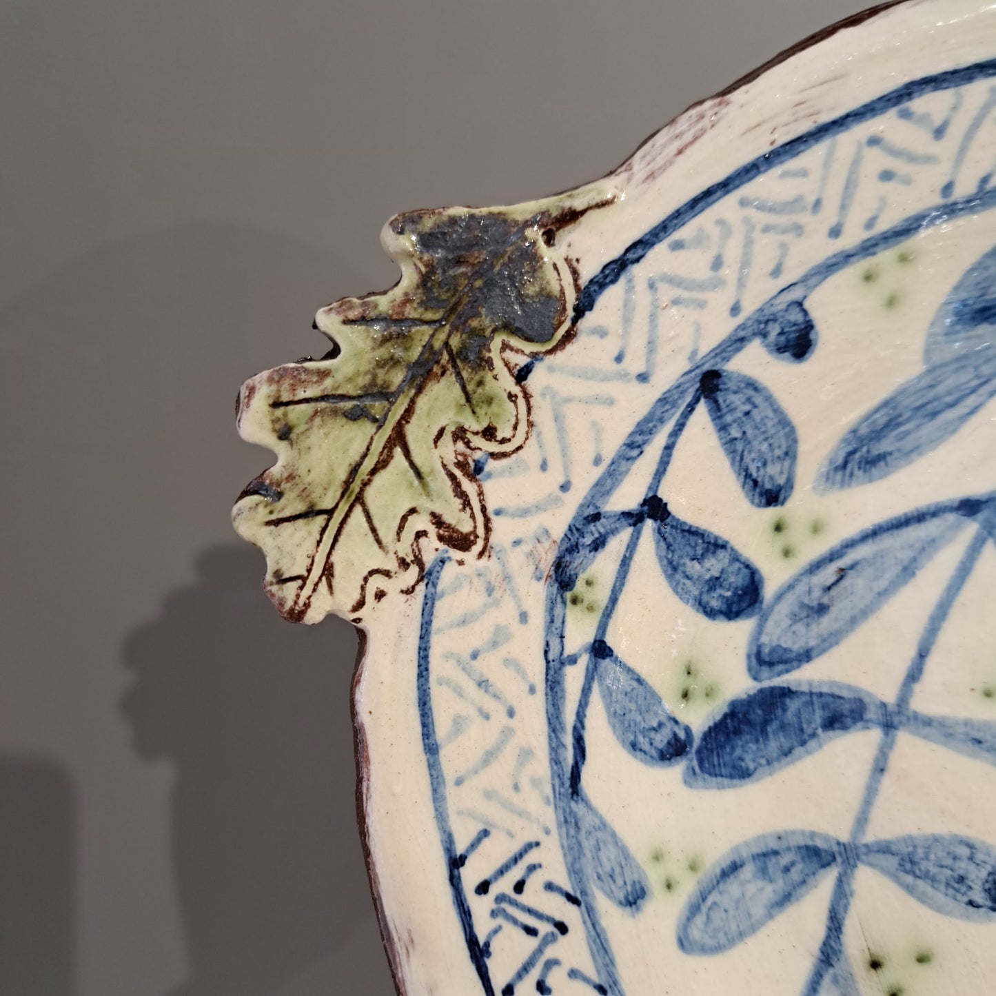 Adrift Pottery - Oak leaf handles owl platter 22