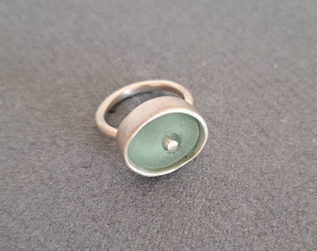 Carole Ramsden Silver - Sea green sea glass riveted bezel ring