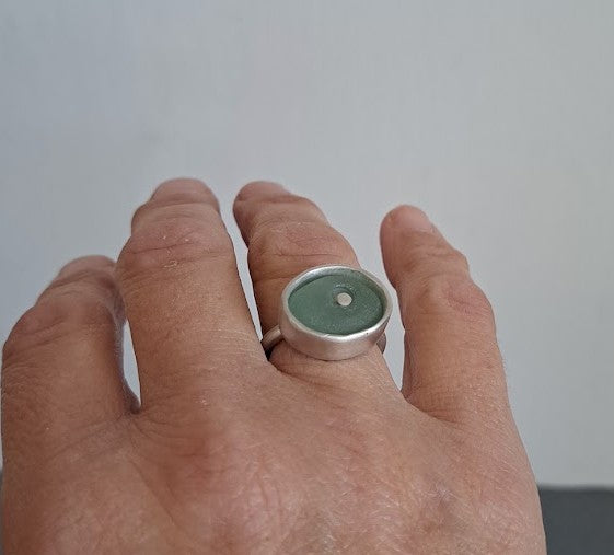 Carole Ramsden Silver - Sea green sea glass riveted bezel ring
