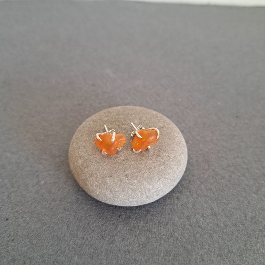 Carole Ramsden Silver - Sandsend raw carnelian nugget stud earrings