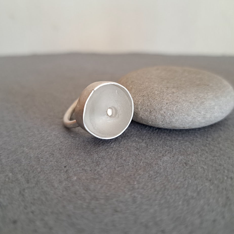 Carole Ramsden Silver - White sea glass riveted bezel ring
