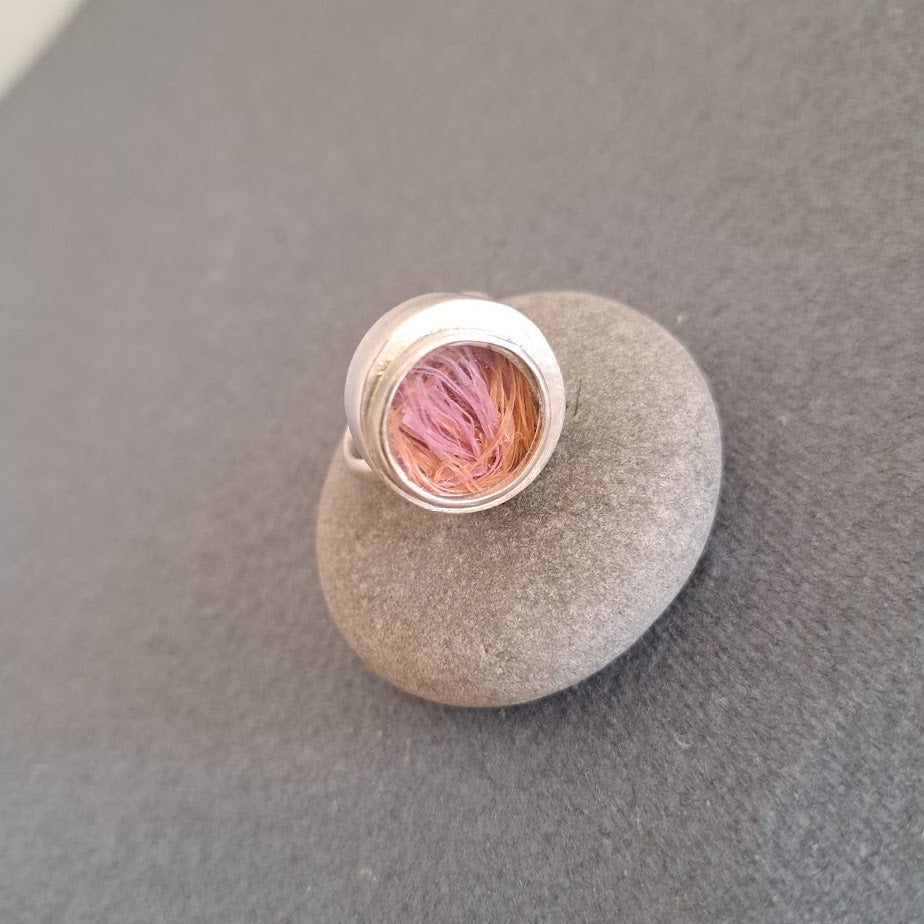Carole Ramsden Silver - Pink/orange dolly rope treasure ring